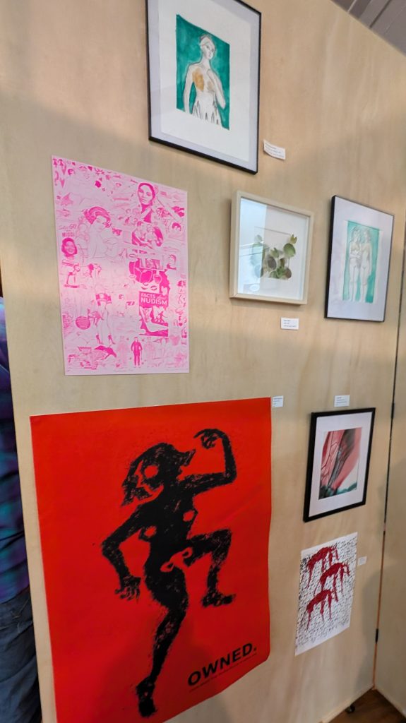 Art on display during the "Got Me Gagged" night of music and art at Stokes Nature Center