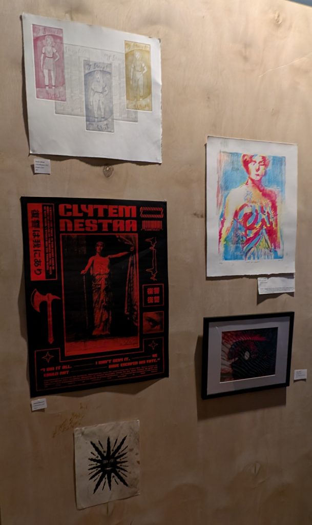 Art on display during the "Got Me Gagged" night of music and art at Stokes Nature Center