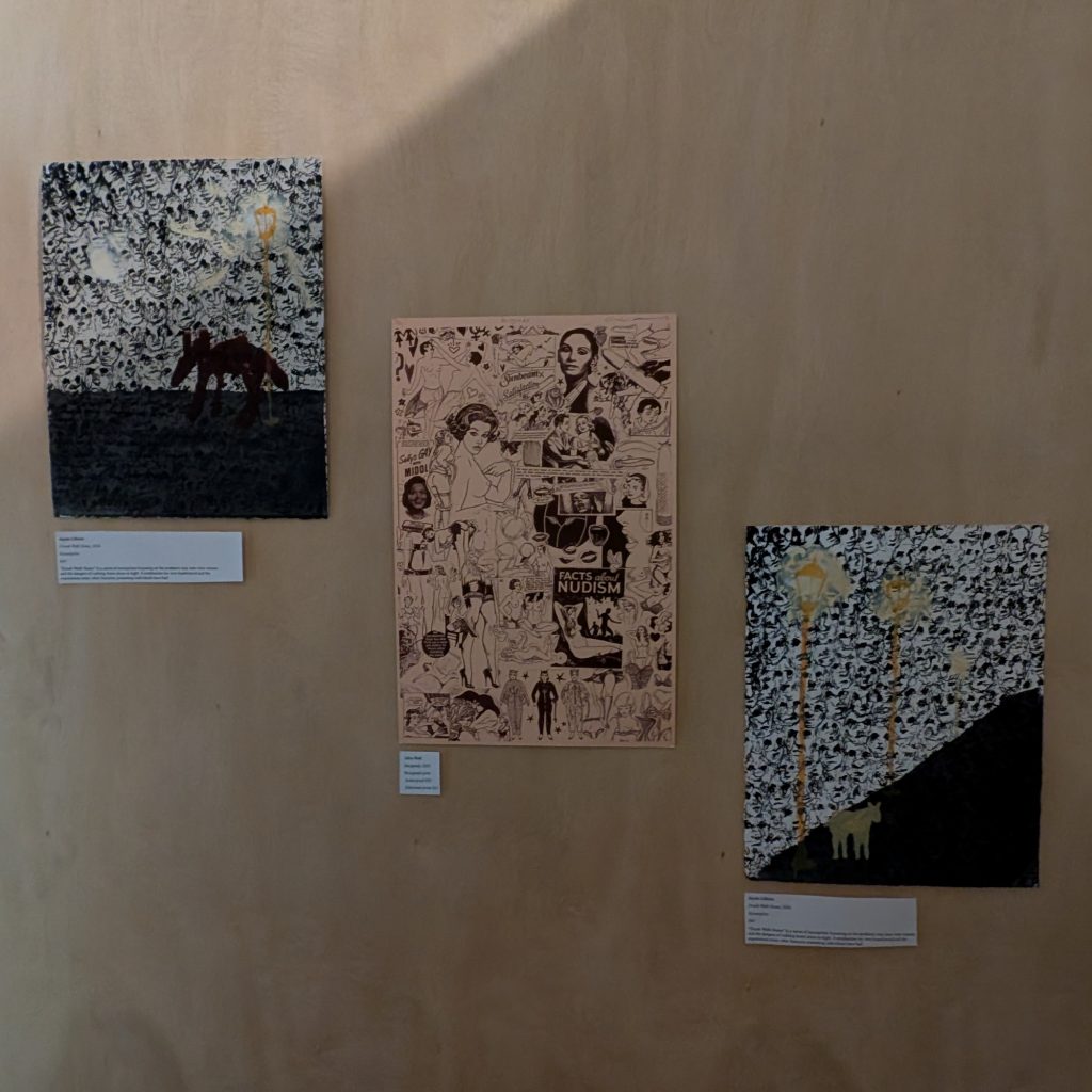 Art on display during the "Got Me Gagged" night of music and art at Stokes Nature Center