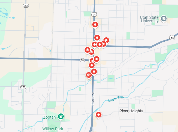 A snapshot of local businesses around Logan via Google Maps.