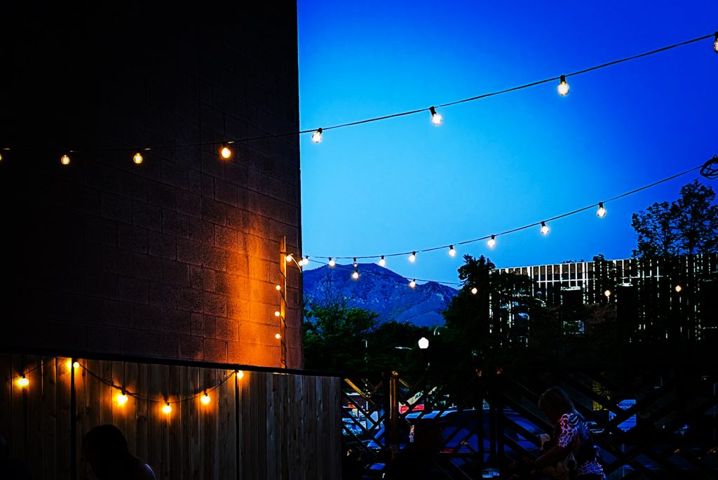 A shot of Logan Canyon's mountains from Home Range Brewery in Logan, Utah.
