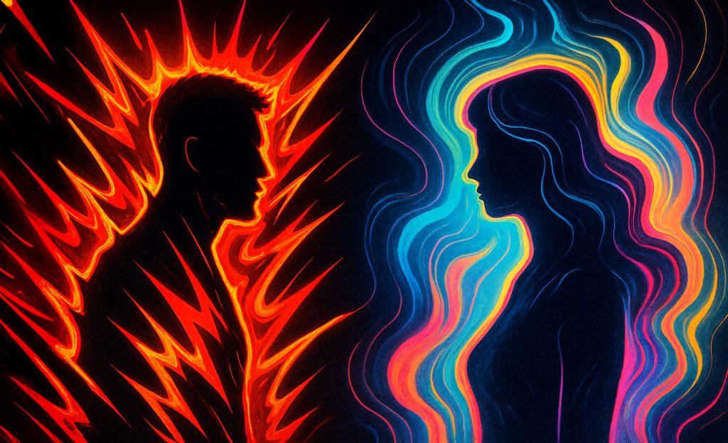 An illustration of a man and woman — depicting "masculinity" and "femininity"