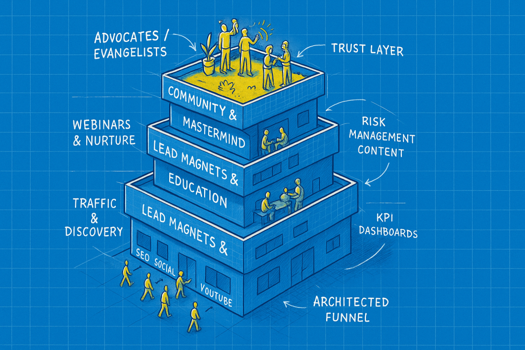 A blueprint for organic growth that I recently built for Decentralized Masters. (AI illustration)