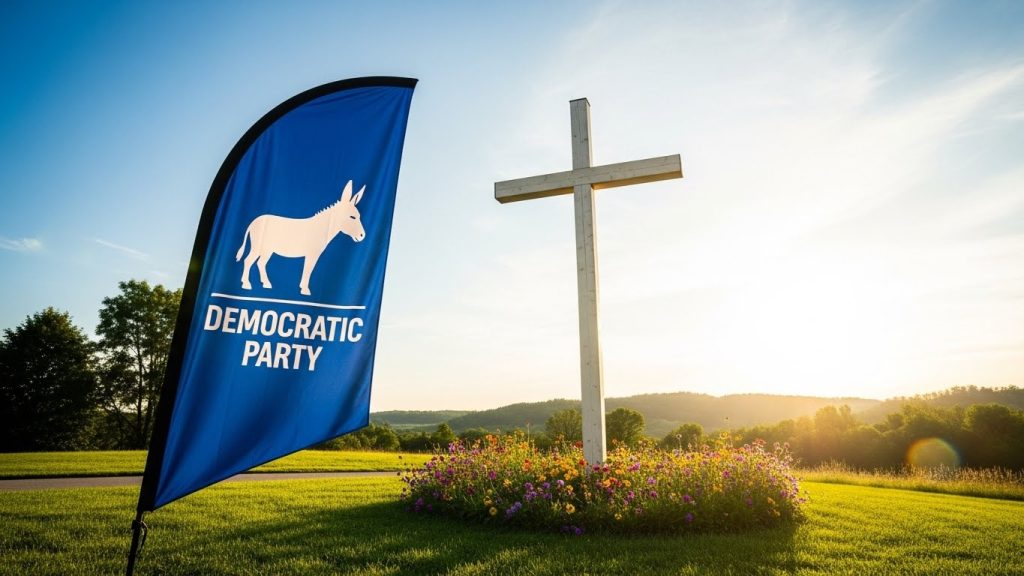 The Democratic Party is positioned as the new Conservative Christian party in this AI illustration.