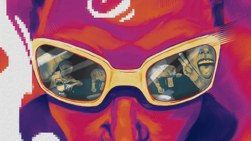 A portrait of Open Door Policy singer and lyricist Casey Rock observing a night of chaos. Art by GoldenRetrieverGirlfriend.